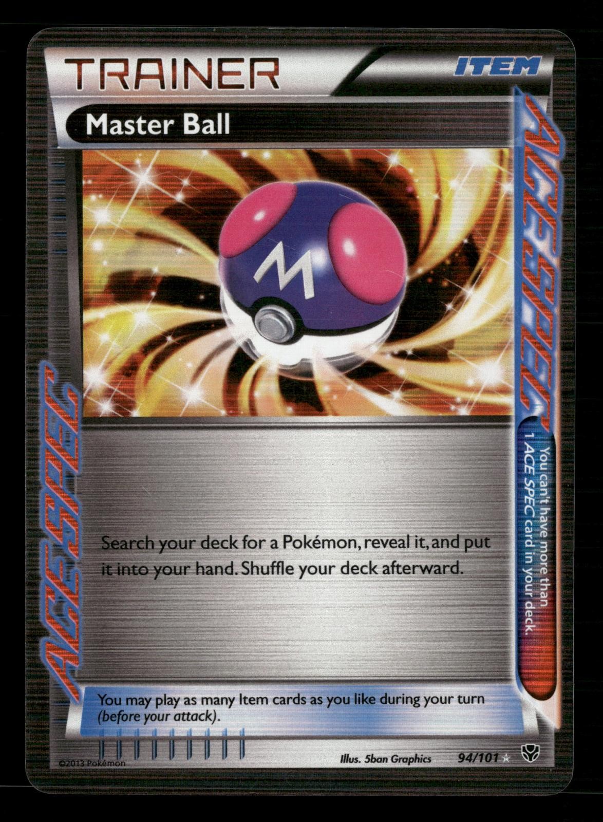 Master Ball 94/101 ACE Spec Rare Plasma Blast Pokemon Holo Lightly Played