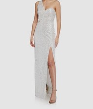 Aidan Mattox Women's White One Shoulder Sequin Column Gown Dress Size 0