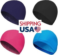 4 Pack Nylon Spandex Swim Caps for Women Men Stretch Fabric Pool Bathing Hat