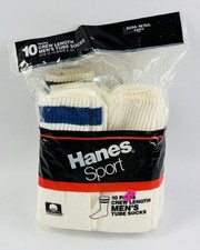 Vintage 80s Hanes Sport Tube Socks Striped Solid White 10 Pairs Open Box USA
