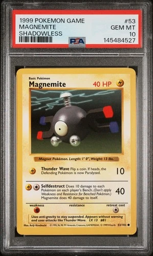 1999 POKEMON BASE SET SHADOWLESS #53 MAGNEMITE PSA 10