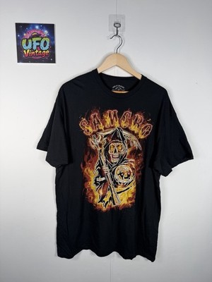 Samcro Sons of Anarchy Flame Skull Sensenmann T-Shirt Herren XL Biker Redwood