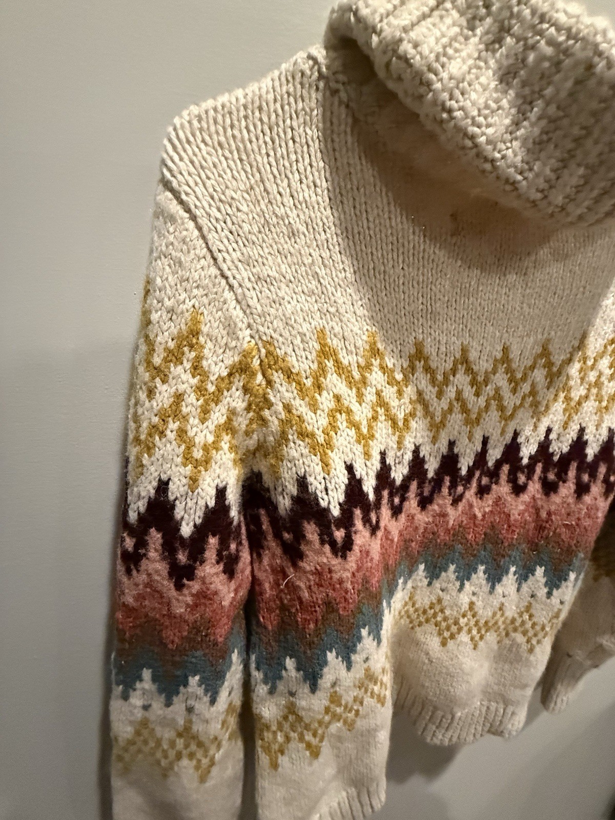 LOFT Cream Multicolor Chevron Aztec Turtleneck Th… - image 2