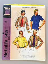 Vintage 70s McCall's Sewing Pattern 3439 Men's Shirt Size 46 UNCUT FF