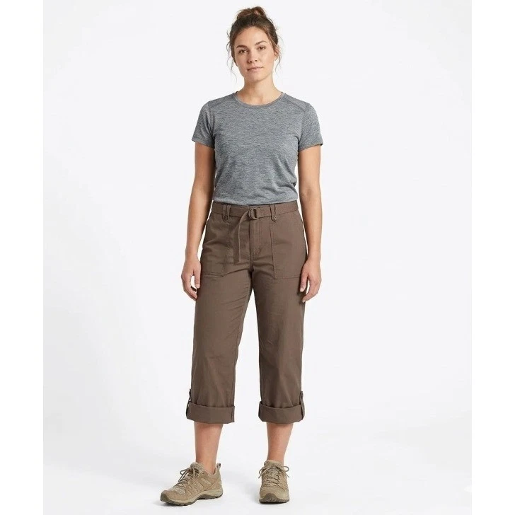 New Sigrid Olsen size 12 Brown Cotton Belted Rolled Hem Capri Pants
