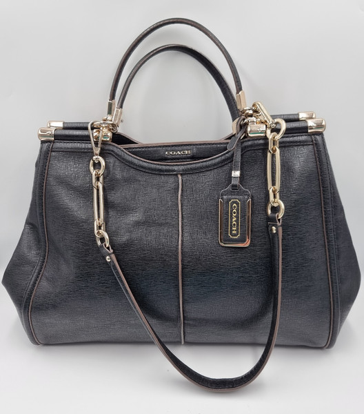Coach Caroline Madison Black Leather Satchel Shoulder Work Bag Purse 25245