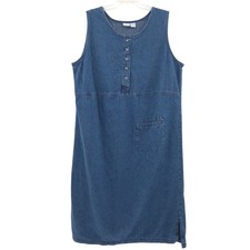 Cherokee Denim Jumper Dress Womens 18W Blue Midi Sleeveless Cotton Vintage
