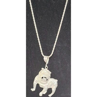LARGE 925 STERLING SILVER BULLDOG PENDANT NECKLACE