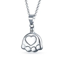 Dog Cat Paw Print Locket Necklace for Ashes - Memorial Urn Jewelry Pendant