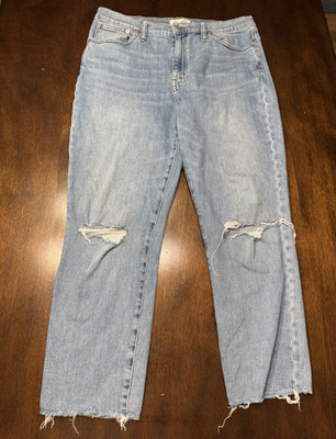 Madewell High-Rise Slim Crop Straight Jeans Distressed Light Blue Denim Women's