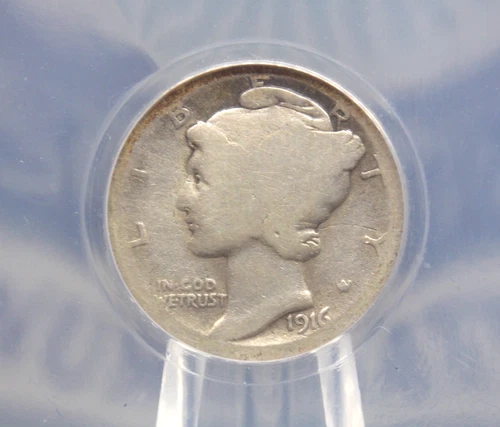 1916 "D" Mercury SILVER Dime 10c ANACS AG3 Details #086 About Good 🗝️KEY🗝️