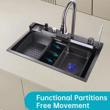 29.5"x17.7" Stainless Steel Single Bowl Kitchen Smart Sink with Pull-Out Faucet