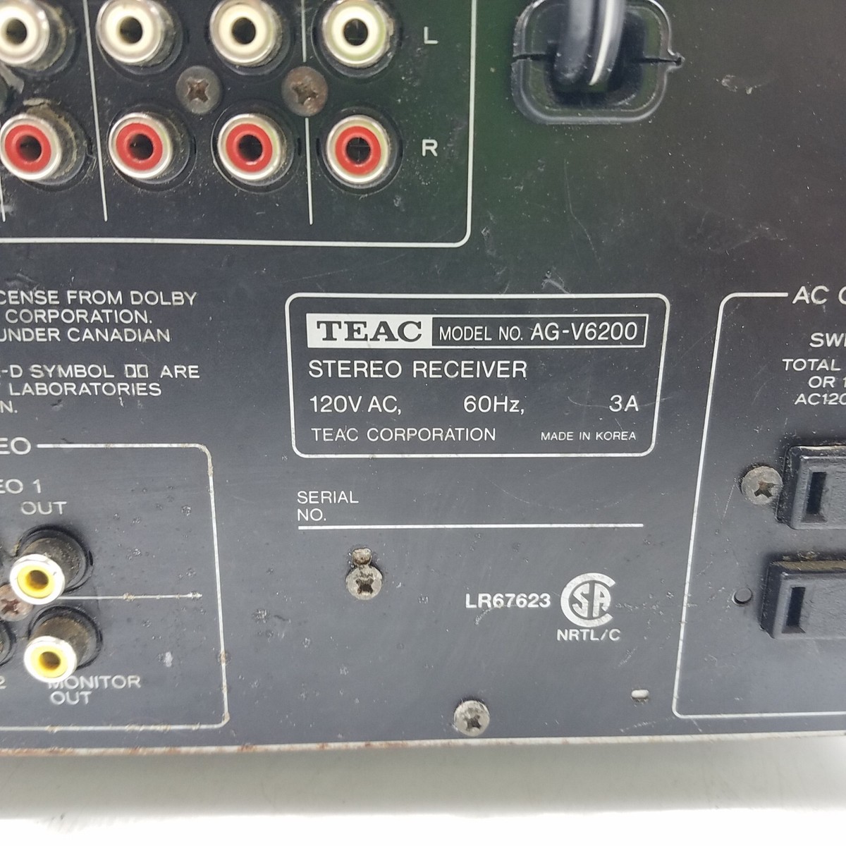 VINTAGE TEAC AG-V6200 AUDIO/VIDEO SURROUND RECIEVER Read