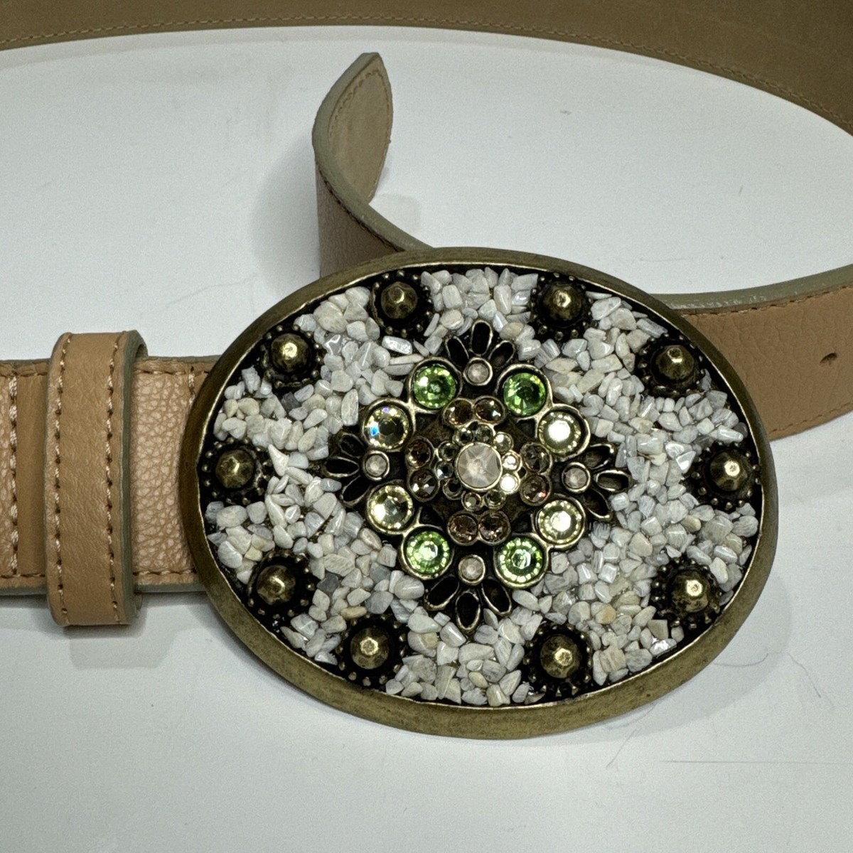 Leatherrock Studded Cream Pebble Leather Belt With  display picture 3