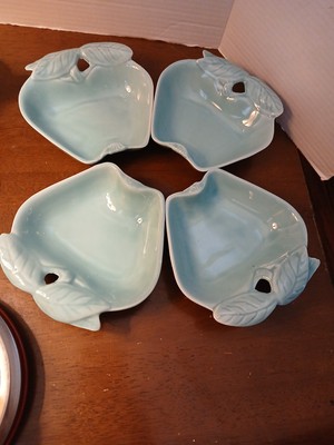 Vintage HOENIG Aqua CA Pottery 4PC Apple Dishes #734  1 1/2'' High