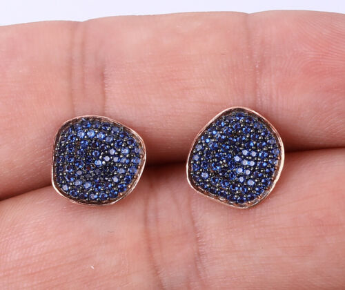 BLUE DOTS SIMULATED SAPPHIRE STERLING SILVER EARRINGS #10785 - Picture 1 of 3