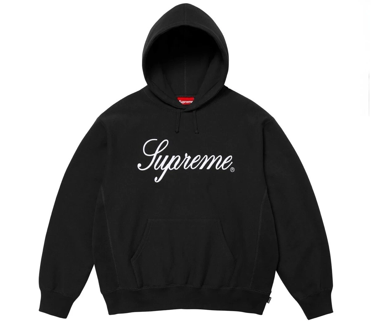 Sweat à capuche Supreme brodé écriture noir moyen   à la main et authentique FW24