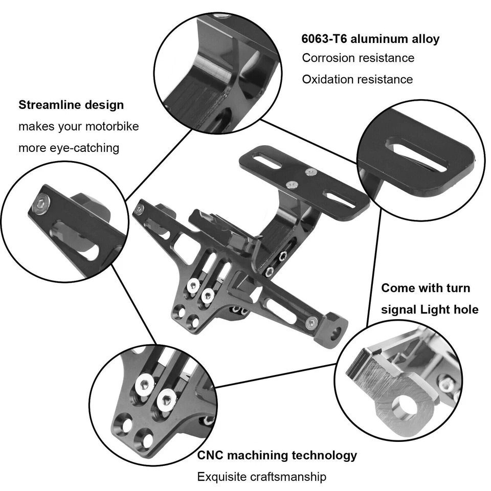 Soporte universal para placa de matrícula ordenado cola de motocicleta eliminador de guardabarros luz LED Foto 4 de 4