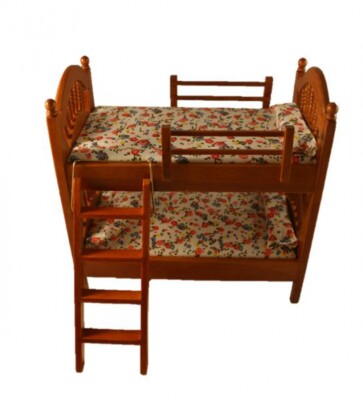 Puppenstube Miniatur - Stockbett Hochbett Etagenbett mittelbraun 1:12