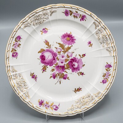 KPM Royal Berlin Round Serving Platter Chop Plate 12 1/2'' Puce Flowers Gold