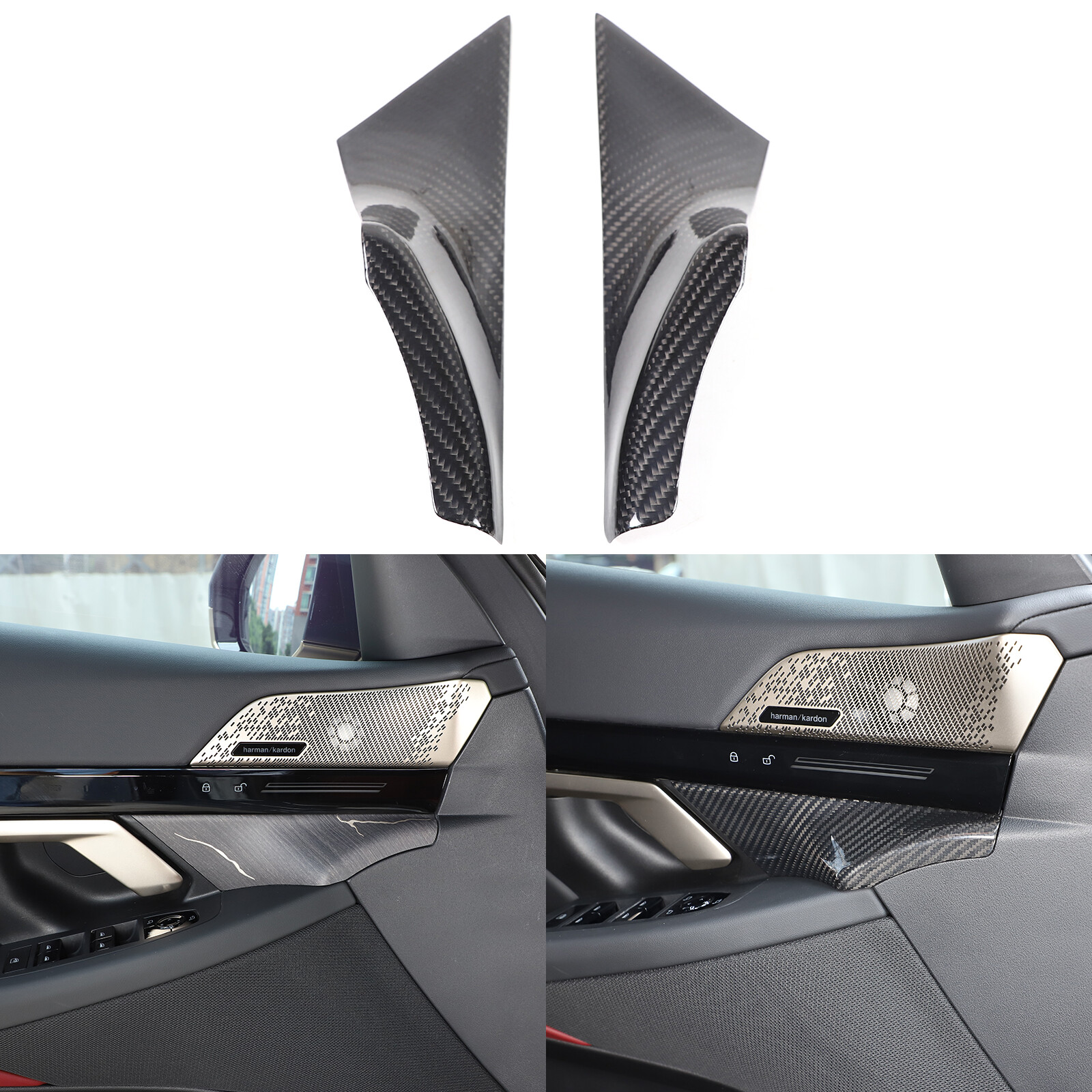 Real Carbon Fiber Interior Door Handle Panel Trim Cover For BMW 5 Series 2024