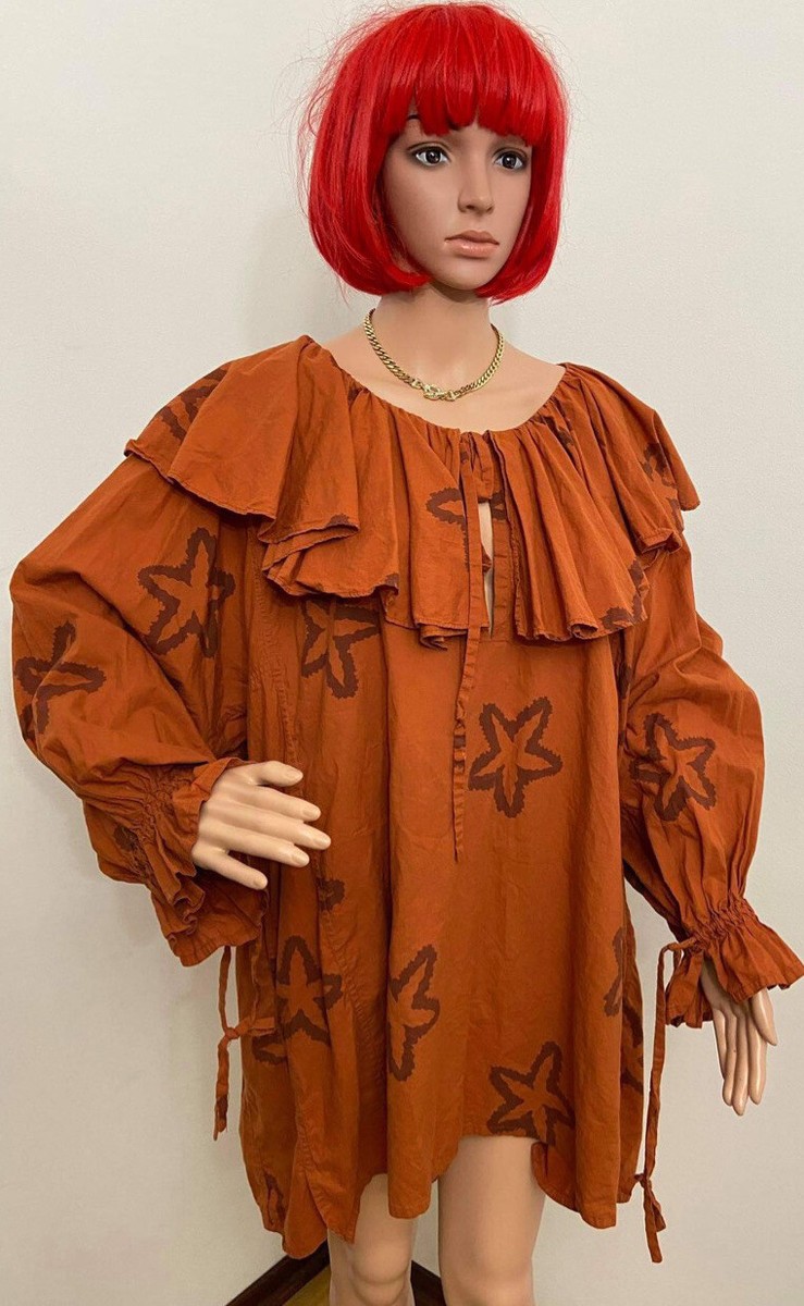 🔥JIL SANDER🔥Boho Light Brown Ruffles Dress 38/44 RARE