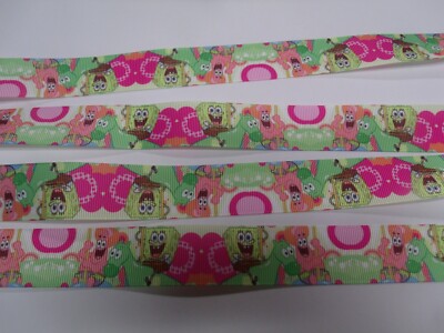 2 YDS SPONGE BOB SQUARE PANTS 1'' WIDE GROSGRAIN RIBBON, PATRICK , HAIRBOWS *C1* 