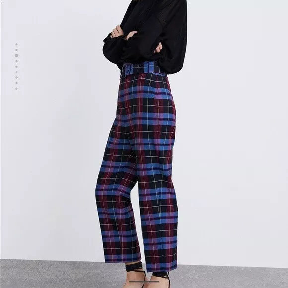 Zara - Checked High Waisted Trousers on Designer Wardrobe