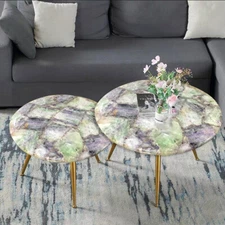 18"x18" Purple And Green Agate Round Coffee Side Table Top handmade Interior 