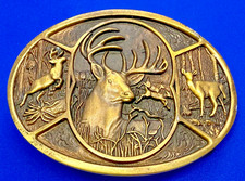 Deer Elk Buck Doe Wildlife Nature Scene Hunting Brass Tone Hunters Belt Buckle