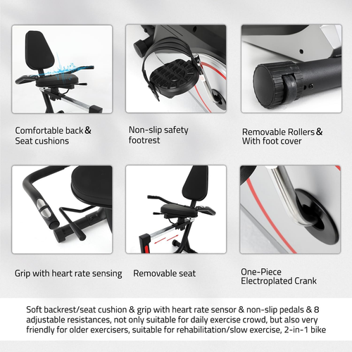 Cyclette Orizzontale Magnetico 2 in 1, Cyclette Da Casa Reclinata Con Freno Magn - Foto 3 di 12