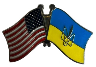 USA American & Ukraine Trident Wavy Flags Lapel Pin – Hat Cap Pin – Trade Winds