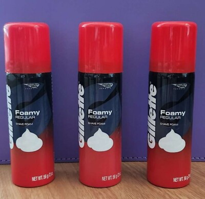 LOT of 3 Gillette Foamy Regular Shave Foam Mousse Shaving Cream 2 oz each