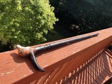 Carved  Painted Dog Walking Cane Glass Eyes Cracked And Repaired Previously 36  