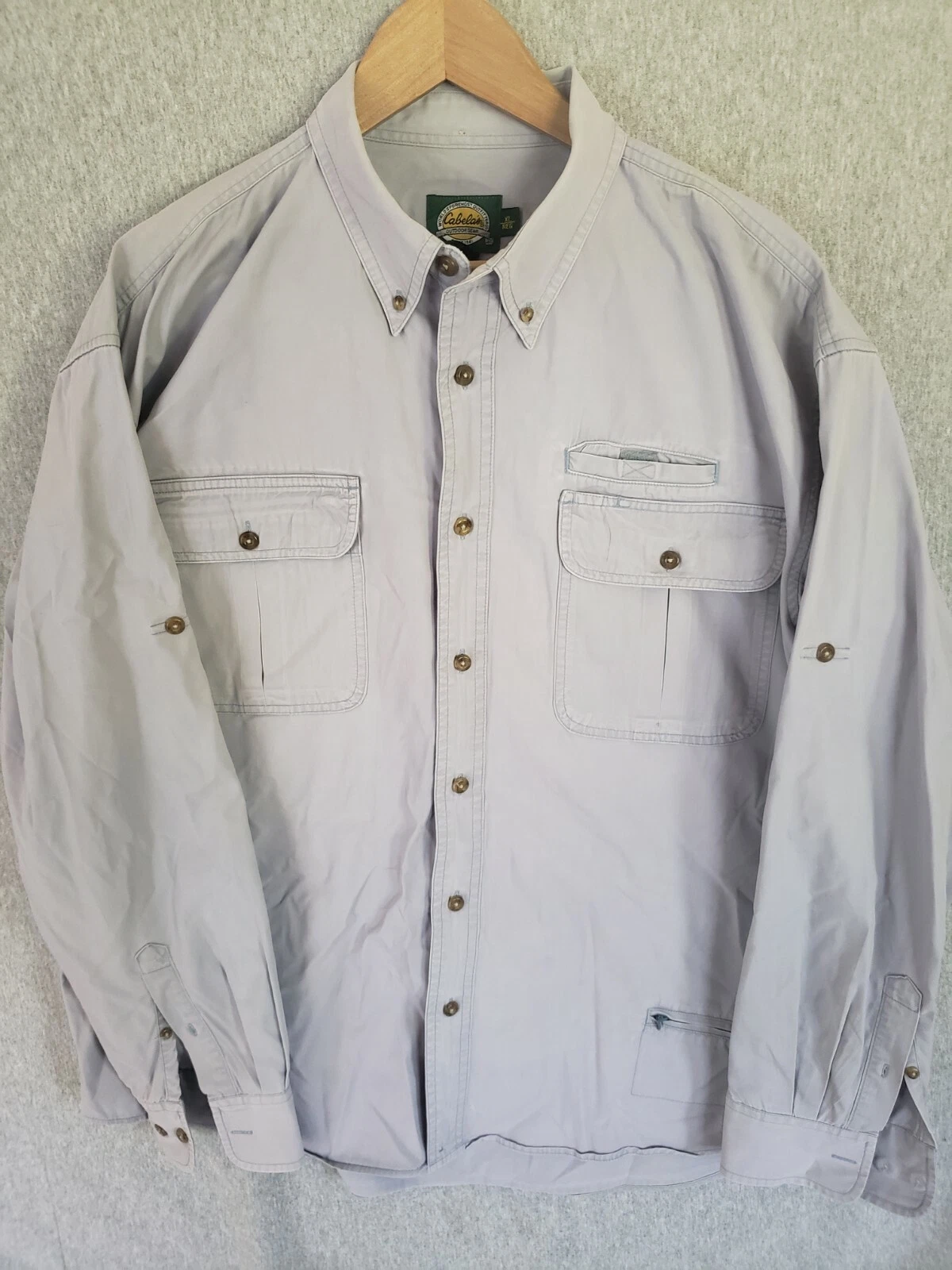 Cabela's Outdoor Hiking Fishing Beige Long Sleeve Button Front Shirt Size XL