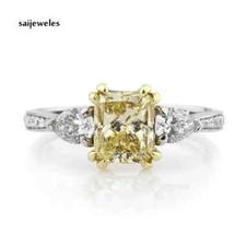 2.25CT Radiant Cut Real Citrine Engagement Wedding Ring 14K 2-Tone Gold Finish