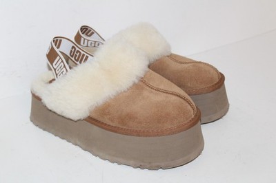 UGG Funkette Platform Slippers Chestnut Sheepskin Logo Strap Womens Sz 10