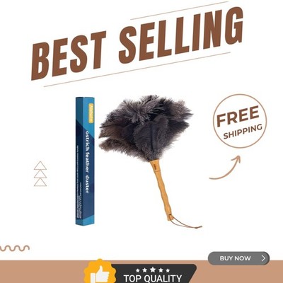 Eco-Friendly 16-Inch Ostrich Feather Duster with Wood Handle - Reusable Elegance
