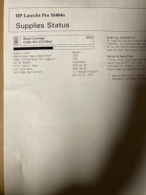 Genuine HP LaserJet Pro M404n Black Cartridge CE258A still have 50% ...