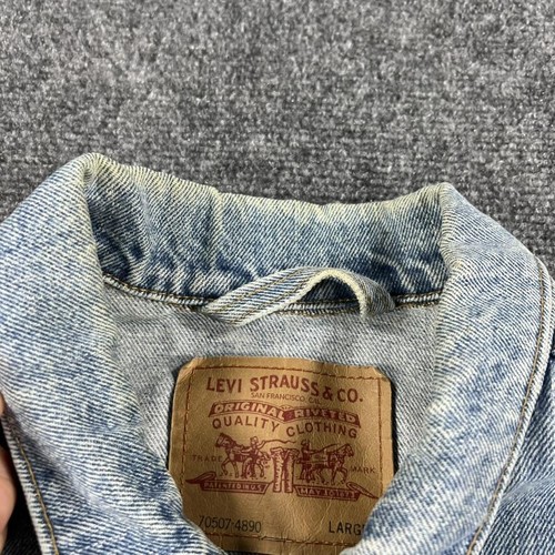 Vintage Levis Denim Jacket Mens Large Light Blue Wash Trucker 70507-4890 90s by Levi's, Size L, $54.13 - Photo 3