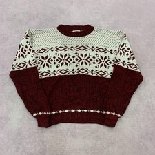 Vintage abstract knitted jumper Patterned Grandad chunky knit sweater Men's L