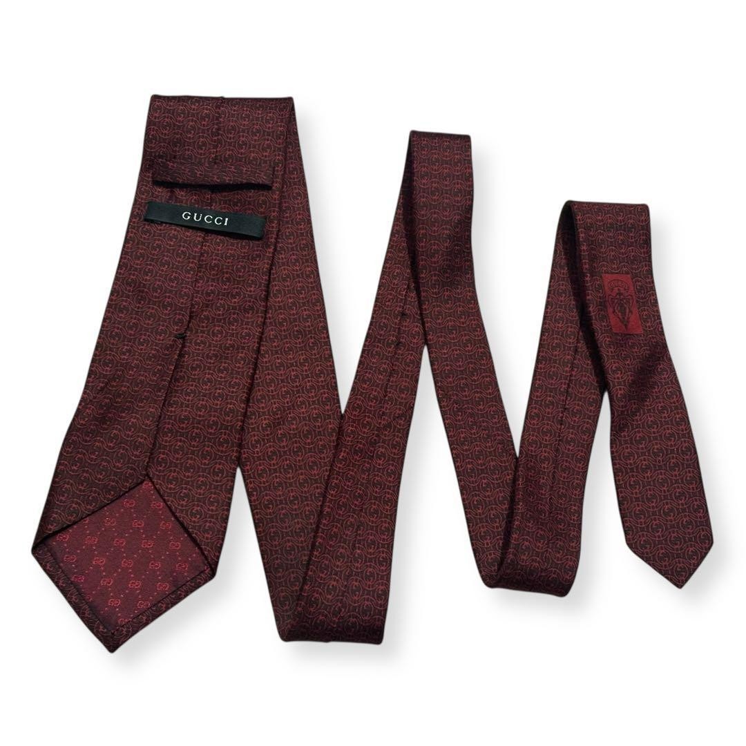 Gucci Silk Tie GG Interlocking Pattern Bordeaux U… - image 10