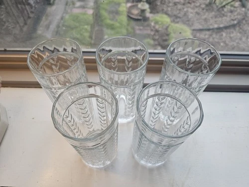 Vintage Set of 5 Anchor Hocking Laurel 12oz Tumblers Etched Leaf Design 6 1/4”🌾