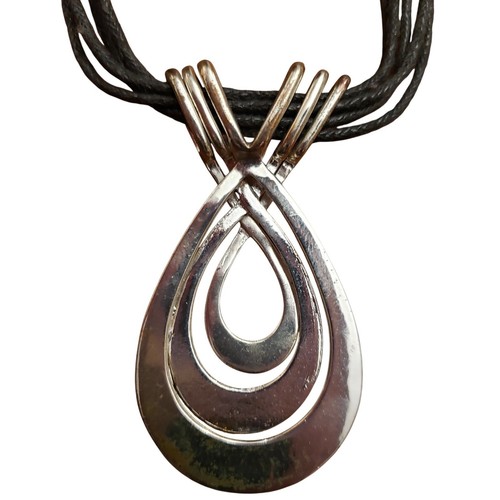 Bohemian Tiered Teardrop Pendant Multi Strand Cord Necklace Silver Tone