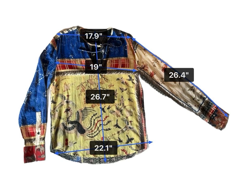 Roberto Cavalli Just Cavalli Patchwork Crane Bird Print Silk Blend Top Size 50 - Image 3 of 4