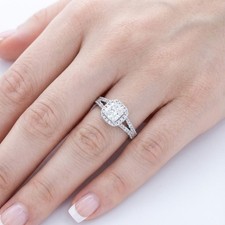 Side Stone Engagement Ring Halo 18K Gold 1.57 CT Radiant Natural Diamond E SI2