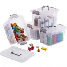 Citylife 4 Packs 6 QT Storage Bins with Lids Clear Plastic Bins with Grey Han...
