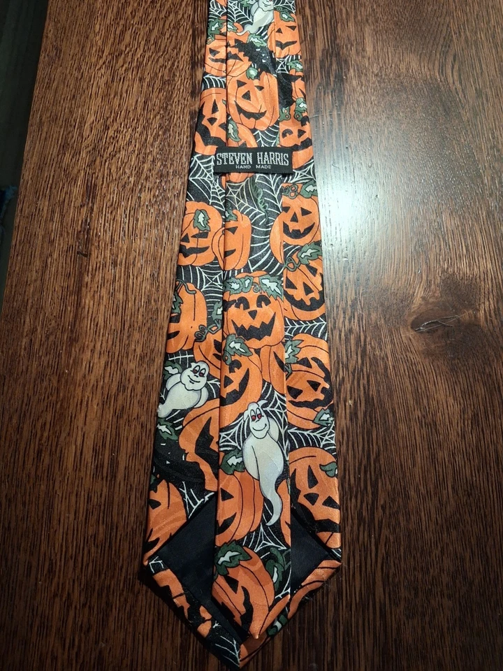 Halloween Tie Steven Harris Pumpkin Jack O Lantern Ghost Witch 60 inch Necktie - Image 4 of 4