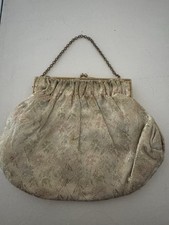 Vtg 1960's Womens Evening Bag Clutch Purse Kiss Clasp Floral Damask Gold Brocade