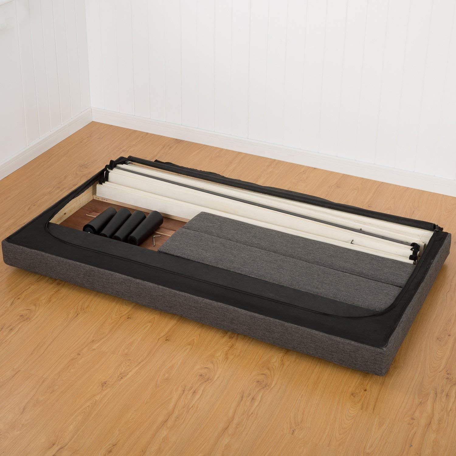 Green Tea Memory Foam Twin Mattress & Grey Upholstered Bed Frame Set
